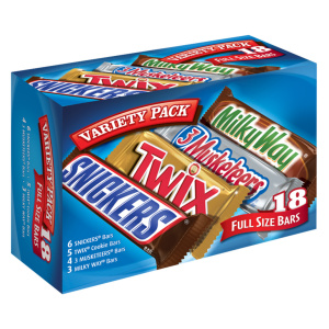Mars Chocolate, Full Size Candy Bars Assorted Variety,(Milky Way, Twix, Snickers, 3 Musketeers), 33.31 Ounce, 18 Count